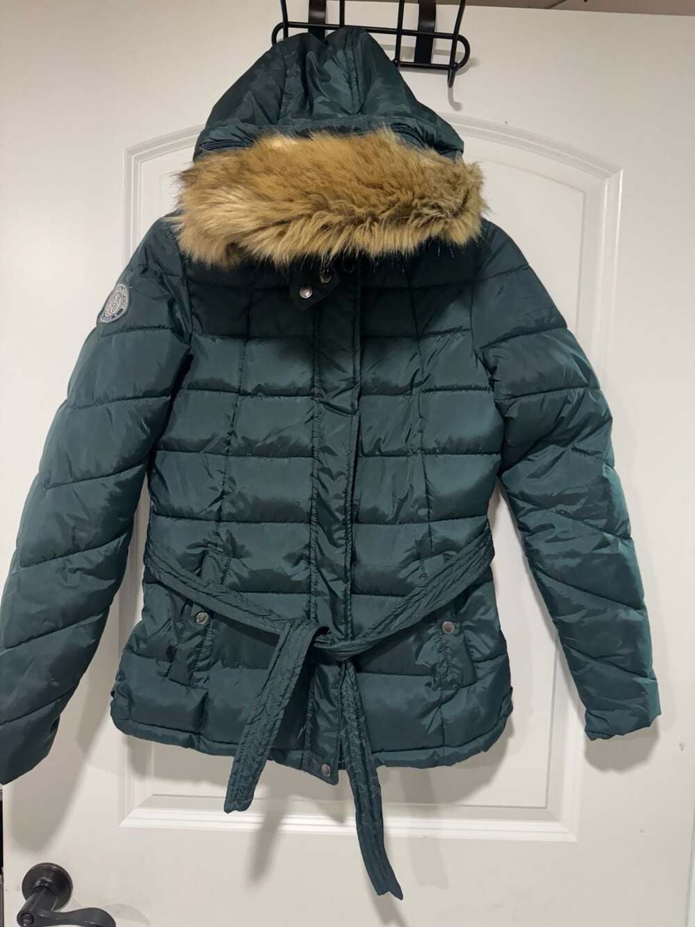 U.S. Polo Assn Puffer Coat Faux Fur Hood Belted Y2K Après Ski Women’s S